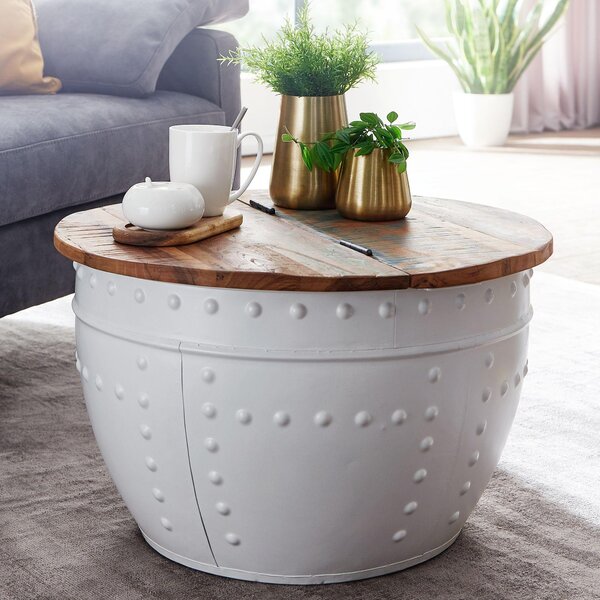 Tavolo FineBuy FineBuy Mango 60x36x60 cm metallo massiccio metallo industriale rotondo | Design soggiorno con contenitore | Tavolo da salotto divano