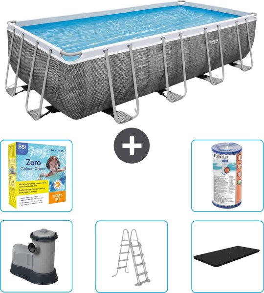 Piscina rettangolare Power Steel Bestway - stampa rattan - 549 x 274 x 122 - inclusa pompa - scaletta - copertura pacchetto manutenzione - filtro