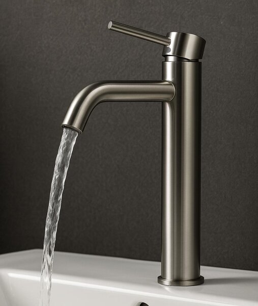Badplaats Rubinetto Lavabo Everest XL - Grigio - Miscelatore con Kit di Montaggio e Flessibili