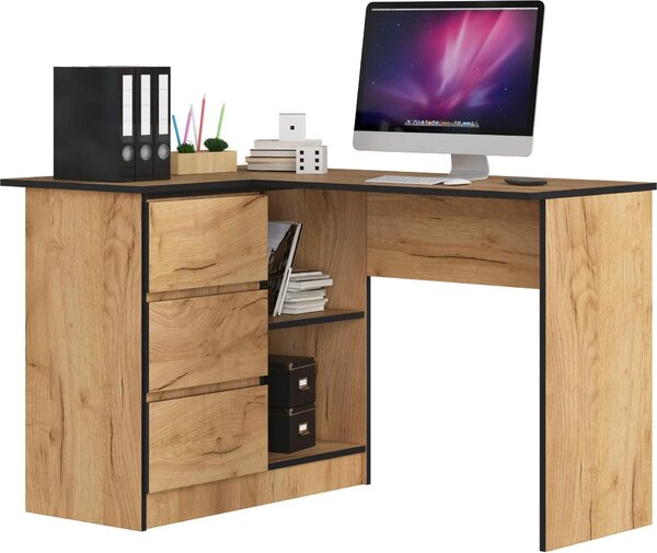 Scrivania Angolare 124 cm Sinistra con 3 Cassetti in Rovere Craft