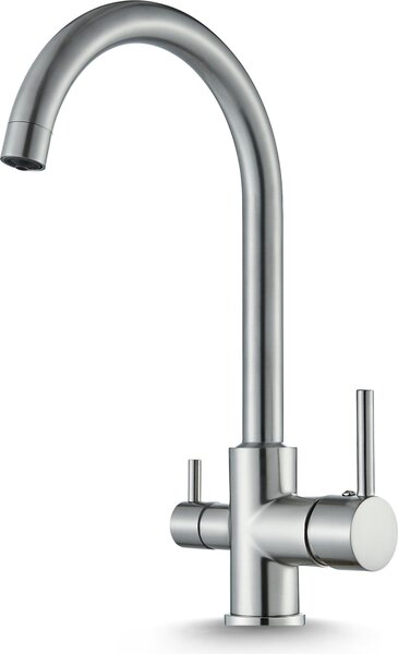 Rubinetto da cucina a 3 vie Ari Linko, inox, beccuccio girevole 360 gradi, per acqua filtrata, cartuccia Vetroceramica