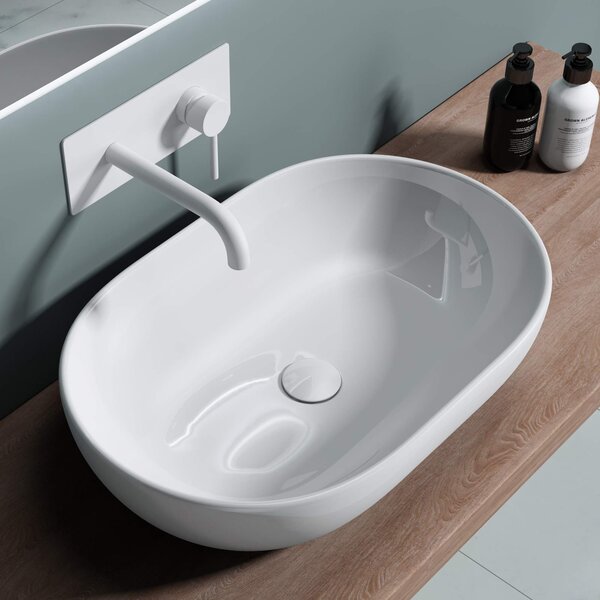 Doporro Lavabo da Appoggio 60x40x15cm, Lavandino Bagno Ovale in Vetroceramica Nano Rivestimenti Br¹ssel 322