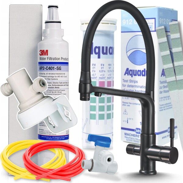 Rubinetto da cucina a 3 vie Ari Flexible, doccetta estraibile e girevole 360 gradi, nero opaco, per acqua filtrata