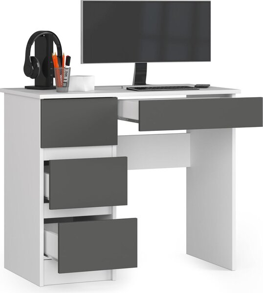 BDW scrivania per ufficio con 4 cassetti, scrivania da gioco, bianco/grigio a sinistra