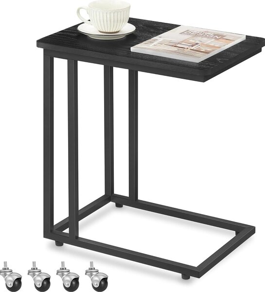 Tavolino VASAGLE, tavolino, con struttura in acciaio e rotelle, facile da montare, moderno, per soggiorno, camera da letto, balcone, nero ebano