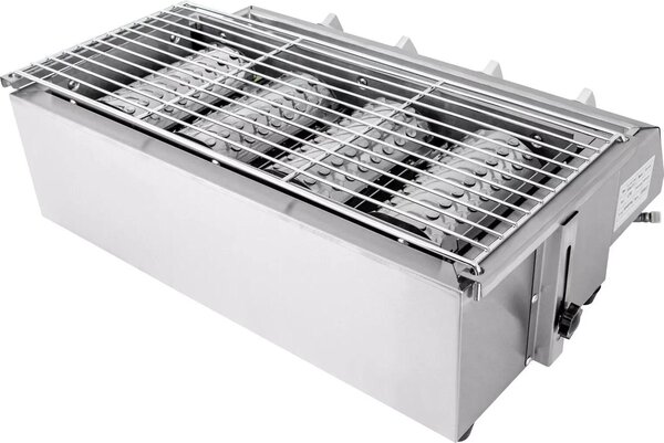 Barbecue - Barbecue a gas - 4 bruciatori - Senza fumo - Regolabile in altezza - Piastra in acciaio inox - Facile da pulire - Per esterni - Argento