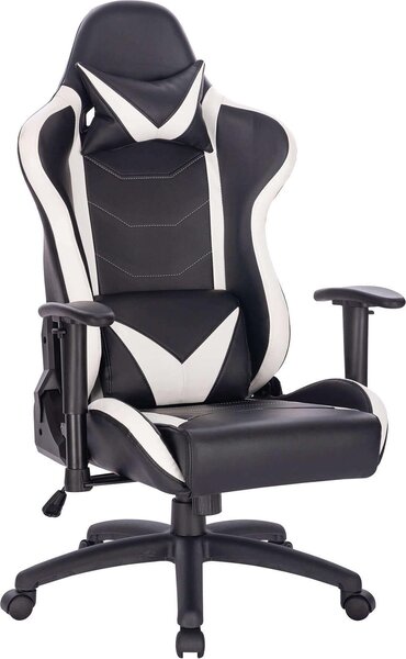 Milani Home - poltrona gaming ergonomica con poggiatesta e supporto lombare, girevole, regolabile, bianco, in poliuretano, con braccioli