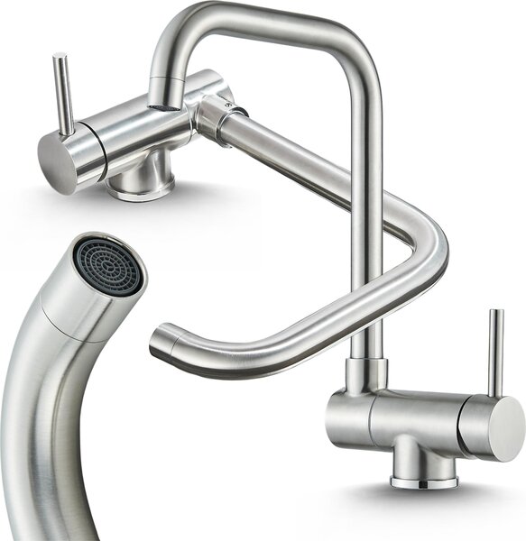 Rubinetto da cucina pieghevole per finestra, Ari MOEN, beccuccio girevole 360 gradi, cartuccia in Vetroceramica, oro spazzolato