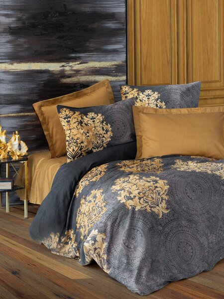 L'Essentiel Linge de Maison, Jadira - Beige, Set copripiumino king in raso (FR), 100 % cotone sateen, antracite, 240 x 220 cm