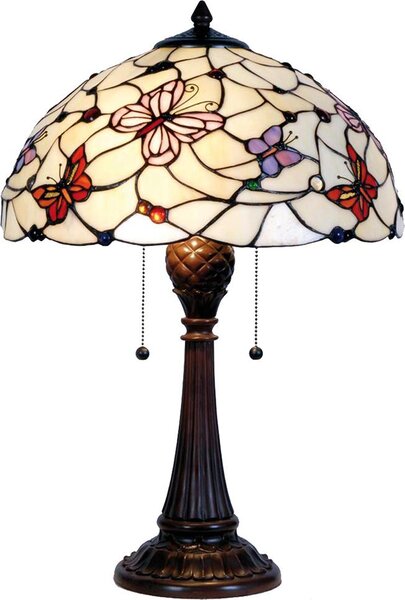 Clayre & Eef Lampada da tavolo Tiffany Ø 41x60 cm Beige Purple Glass Butterfly