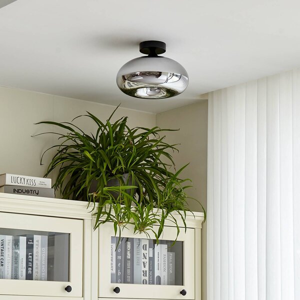 Plafoniera soffitto Zehra Lindby, dimmerabile, Nero, Corridoio, Vetro, Moderno, Plafoniera
