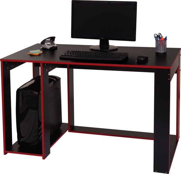 Scrivania MCW-J26, scrivania per computer e ufficio, 120x60x76 cm ~ nero-rosso