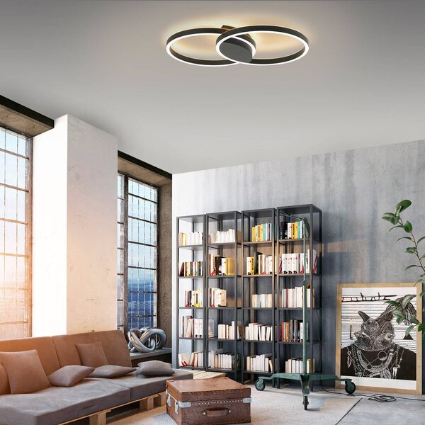 Q-Smart-Home Plafoniera smart Q-MARKO, dimmerabile, Nero, Soggiorno / Sala da pranzo, Alluminio, Moderno