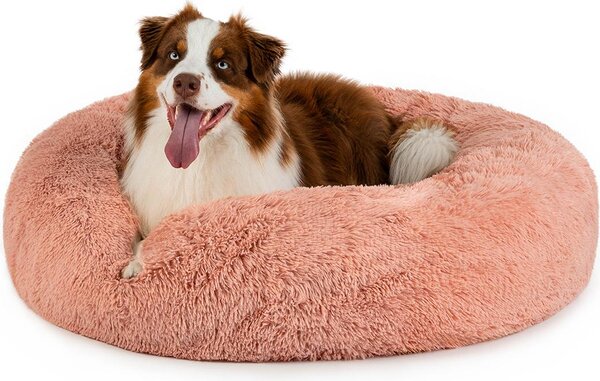 Lionto Donut dog bed, divano rotondo per cani con rivestimento in peluche e borchie antiscivolo, morbido e accogliente, diametro 100 cm, rosa