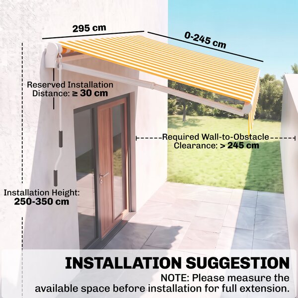 Outsunny Tenda da Sole a Bracci Esterno Balcone a Parete Avvolgibile Impermeabile, Arancione e Bianco, 3×2.5m arancione e bianco 300 × 250cm