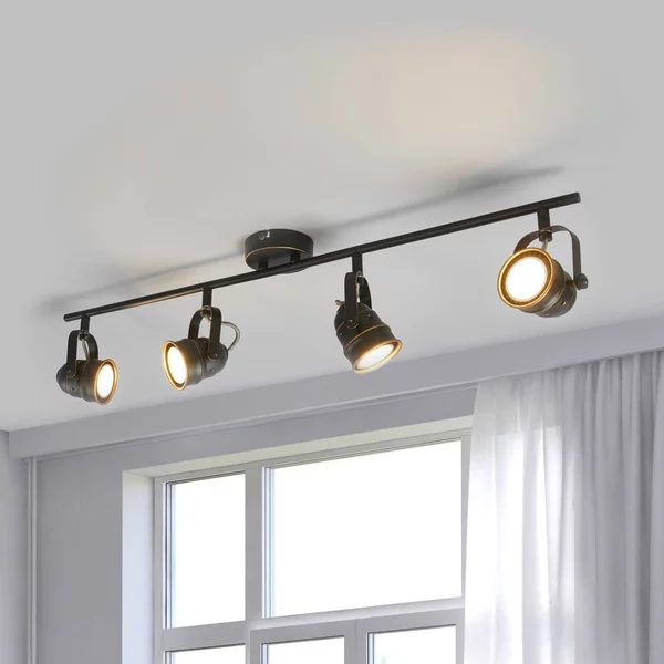 Lindby fatto da soffitto Leonor, a 4 luci, nero, metallo, 78 cm Leonor Lindby, dimmerabile, Nero, Soggiorno / Sala da pranzo, Metallo, Faretto
