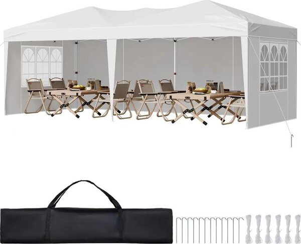 Padiglione pieghevole 5,9x2,96x2,65m - Tenda da giardino con pareti laterali - Tenda da festa padiglione da giardino all'aperto