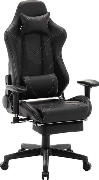 Sedia da gioco Happyment Luxe - Sedia ergonomica da gioco e da ufficio con poggiapiedi - Regolabile in altezza - Nero - Pelle finta