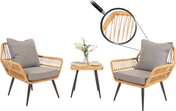 Set in poly-rattan HWC-N34, set da balcone set da giardino gruppo di sedute sedia tavolo laterale ~ grigio scuro