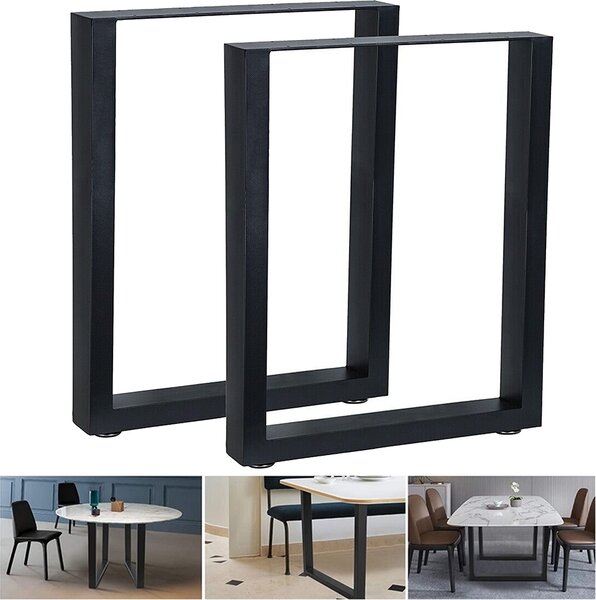 Set di 2 pattini per tavolo in acciaio 100×72 cm neri, stile industriale, protezioni per il pavimento