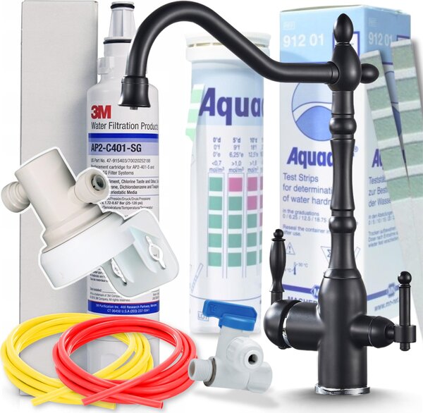 Rubinetto da cucina a 3 vie Ari Retro 2 nero opaco, beccuccio girevole 360 gradi, per acqua filtrata