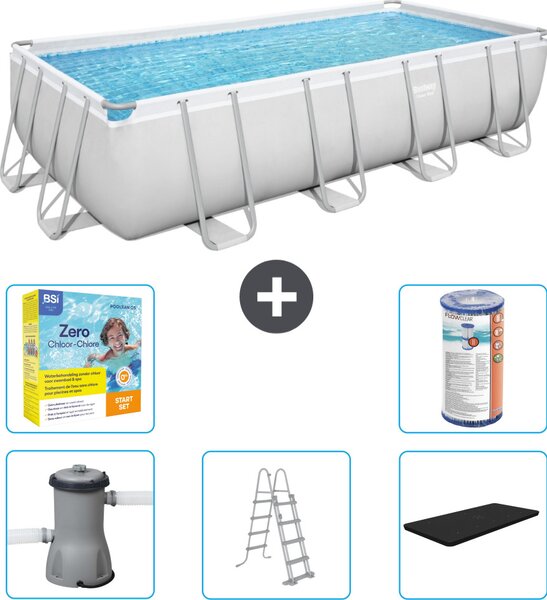 Piscina rettangolare Bestway Power Steel - 488 x 244 x 122 - Grigio, compresa pompa - scala - copertura pacchetto manutenzione - filtro