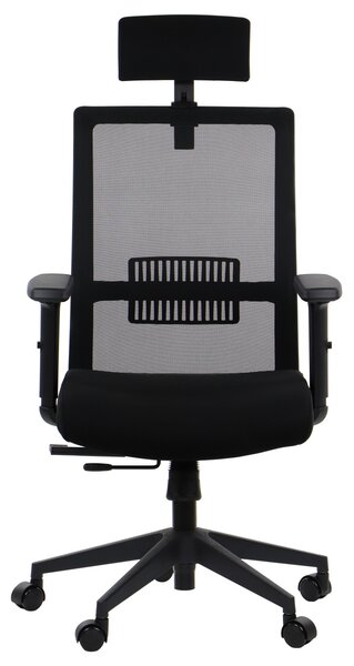 Sedia da ufficio ergonomica girevole RIVERTON M/H, braccioli regolabili, poggiatesta, schienale in rete, sedile scorrevole (avanti-indietro), nero