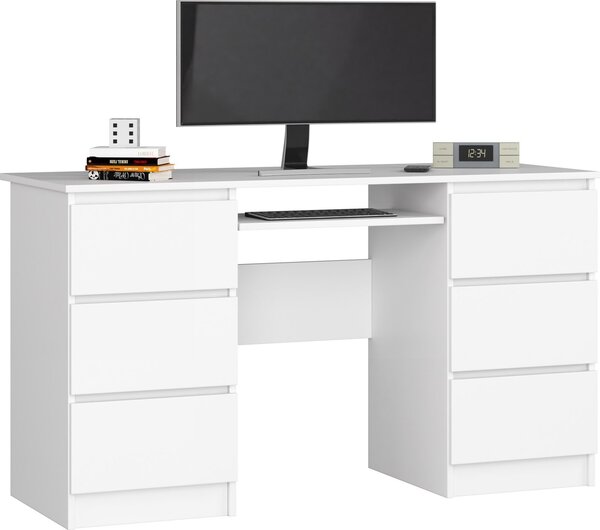 Scrivania per PC AKORD A11 di colore bianco con 6 cassetti L135 x H77 x P50 cm