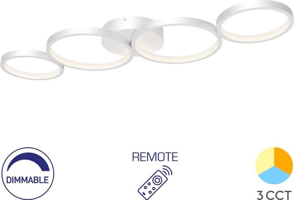 Braytron Moderna plafoniera LED di design dimmerabile 3CCT 3000-6500K telecomando 60W anelli bianco