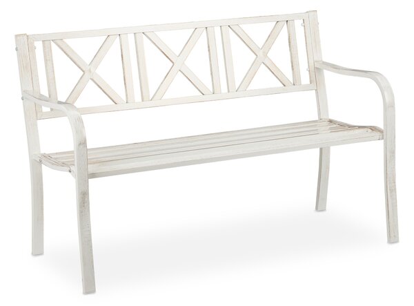 Panchina da giardino Relaxdays, 2 posti, per terrazza o balcone, in acciaio, robusta, HxLxP: 80,5 x 127 x 63 cm, bianco-bronzo