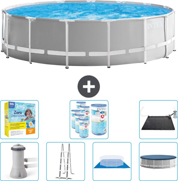 Piscina Intex Round Prism Frame - 457 x 122 cm - Grigio - inclusa pompa - scaletta - telo di fondo - pacchetto di manutenzione della copertura - filtro - tappetino solare
