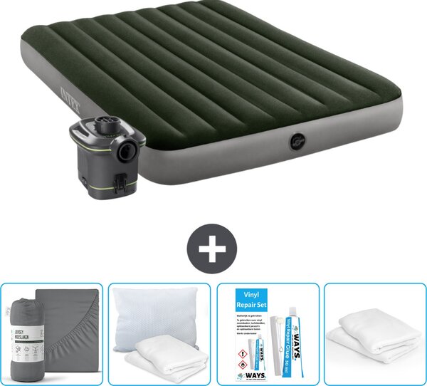 Letto ad aria Intex - 2 persone - 152 x 203 x 25 cm - Verde - Incluso pompa - Lenzuolo di ricambio - Bacio - Set di riparazione en Protezione cuscino