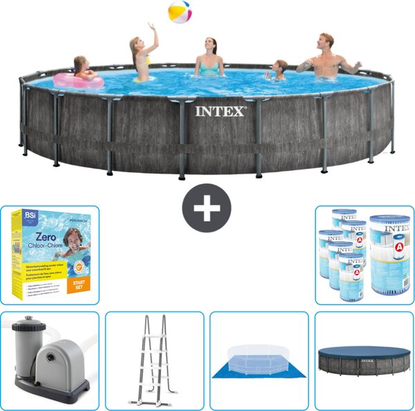 Piscina Intex Round Prism Frame Greywood - 549 x 122 cm - compresa pompa - scaletta - telo di fondo - pacchetto manutenzione copertura - filtro