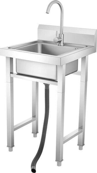 Lavello da cucina professionale in acciaio inossidabile - Lavello freestanding con gambe - Completo di rubinetto - Vasca singola - Ideale per ristoranti, bar, caffè e cucine - Colore: argento