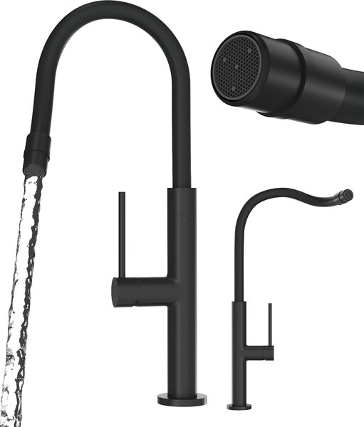 Granitan | Miscelatore da cucina Oti - Nero - Getto estraibile 18–24 cm - Orientabile a 360° - Foro di incasso 35 mm