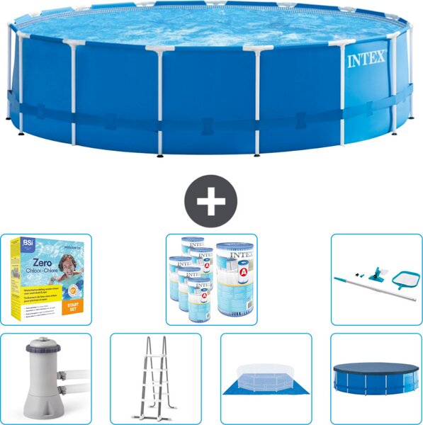 Piscina Intex con struttura rotonda - 457 x 122 cm - blu - inclusa pompa - scala - telo di fondo - pacchetto di manutenzione della copertura - filtro - kit di pulizia