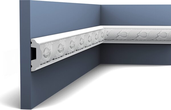 Orac Decor P1020 Luxxus Modanatura per pareti resistente agli urti Modanatura in stucco di frisite Profilo decorativo per pareti Ornamento a foglie in rilievo | 2 metri