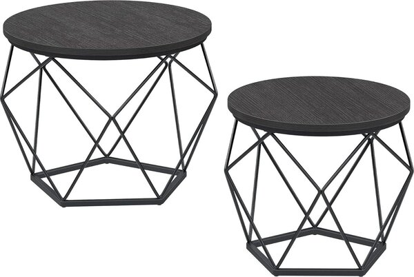 VASAGLE Tavolini rotondi, set di 2 tavolini, stile moderno, piano estraibile, struttura in acciaio, per soggiorno, nero
