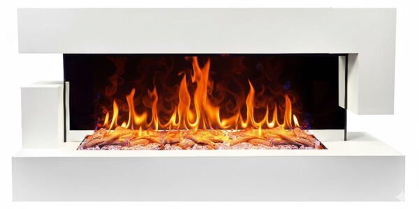 CHEMIN'ARTE - Caminetto elettrico da parete Quartz 3XL 152 cm – Bianco con effetto fiamme LED, riscaldamento programmabile, telecomando