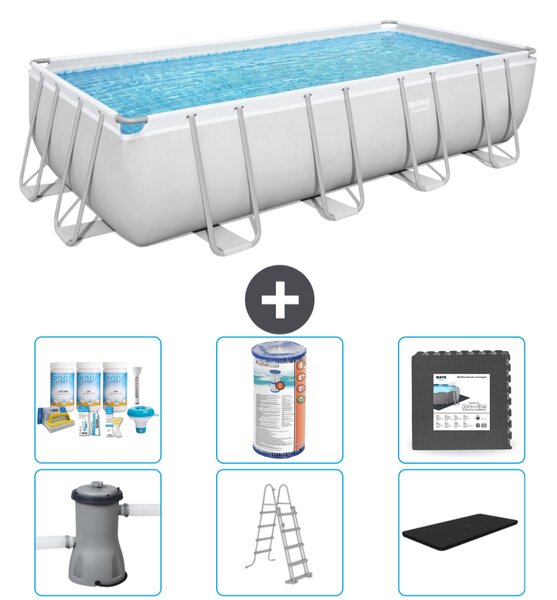 Piscina rettangolare Bestway Power Steel - 488 x 244 x 122 - Grigio, comprensiva di pompa - scala - pacchetto di manutenzione della copertura - filtro - piastrelle del pavimento
