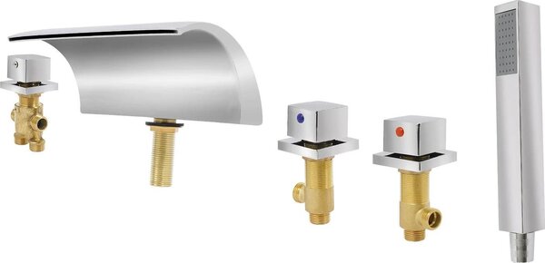 Rubinetto a cascata - Miscelatore - Bocca extra larga - Doccetta - Corpo in ottone - Cartuccia in Vetroceramica - Cromo spazzolato