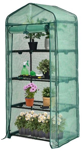 Costway Mini serra da giardino con 4 livelli, Serra con porta arrotolabile con cerniera 4 ripiani in acciaio Verde