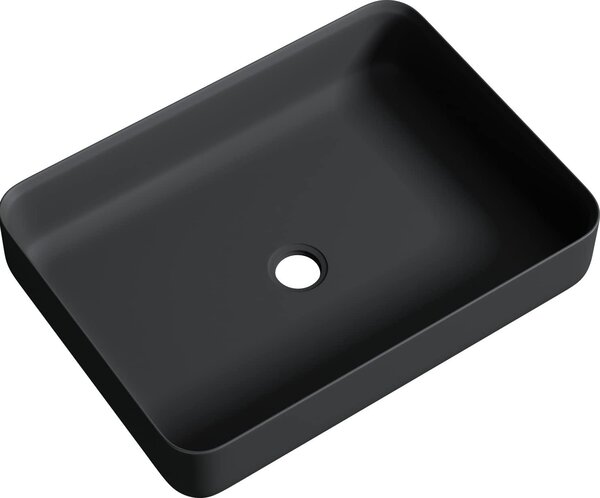 Doporro Lavabo da Appoggio Rettangolare 55x40x13 cm in Marmo Resina Antracite Opaco, Lavandino Bagno senza Foro Rubinetto Colossum812