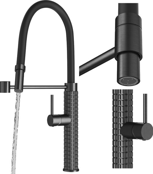Granitan | Miscelatore da cucina Fano - Gun Grey - Orientabile a 360° - Getto regolabile