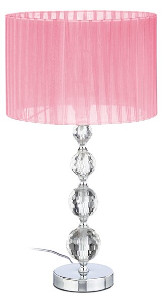 Lampada da tavolo Relaxdays, lampada da comodino con design in cristallo, A x P: 54 x 29,5 cm, attacco E27, lampada da tavolo con paralume, rosa