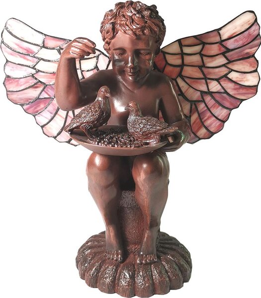 Clayre & Eef Lampada da tavolo Tiffany Angel 41x26 cm Vetro rosa marrone