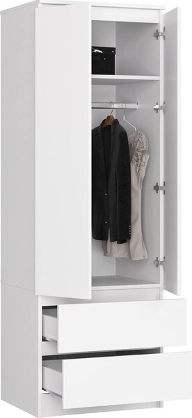 BDW, armadio 2 ante 2 cassetti, 180x60x51 cm, bianco