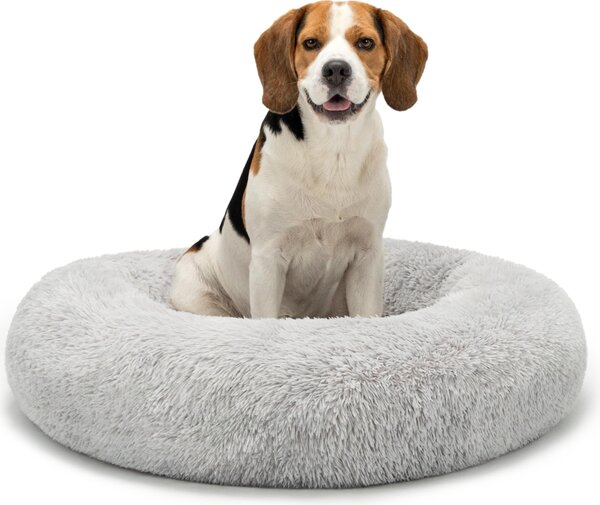 Lionto Donut dog bed, divano rotondo per cani con rivestimento in peluche e borchie antiscivolo, morbido e accogliente, diametro 80 cm, grigio chiaro
