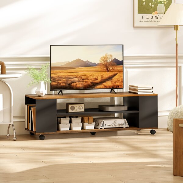 HOMCOM Mobile TV da Terra con Ruote 4 Ripiani per TV fino a 55 Pollici, 120x40x38,5 cm Noce e Nero | Aosom Italy