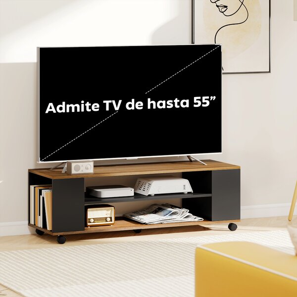 HOMCOM Mobile TV da Terra con Ruote 4 Ripiani per TV fino a 55 Pollici, 120x40x38,5 cm Noce e Nero | Aosom Italy